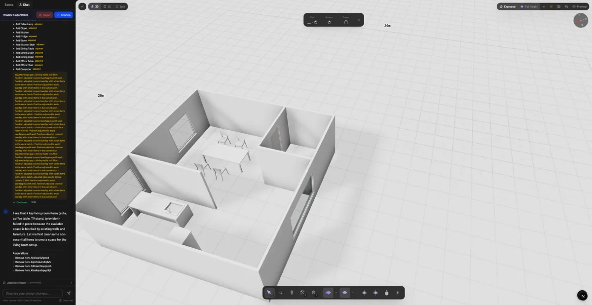 Aedifex AI-assisted design - describe ideas in natural language and AI places furniture automatically